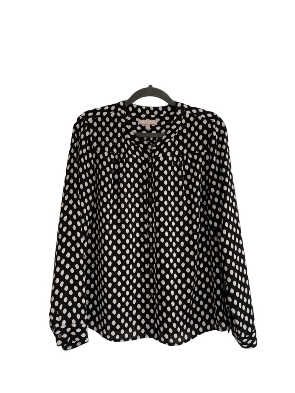 Black and White Polka Dot Long-Sleeve Women's Blouse